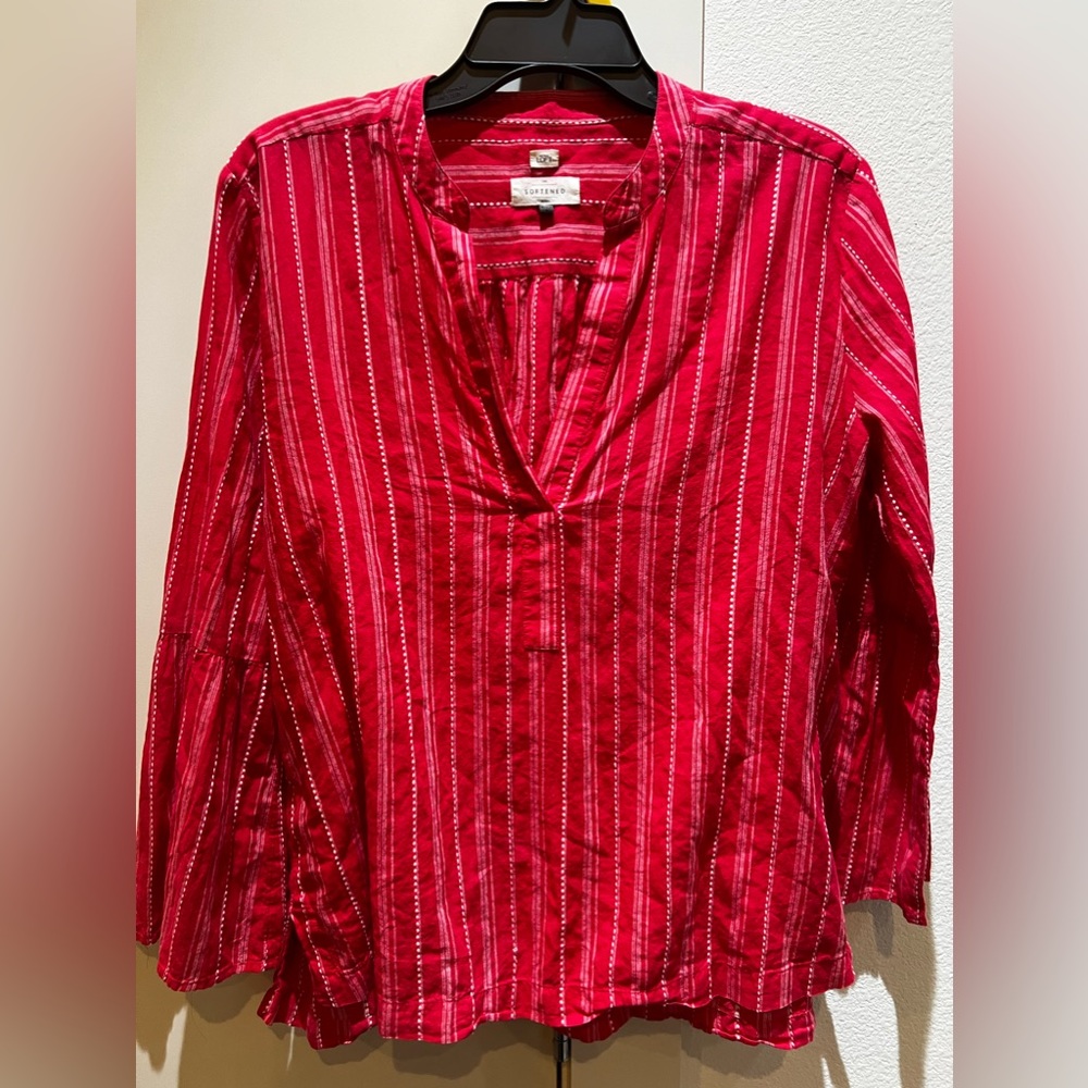 Loft Softened Cotton Coral and White Tunic Top